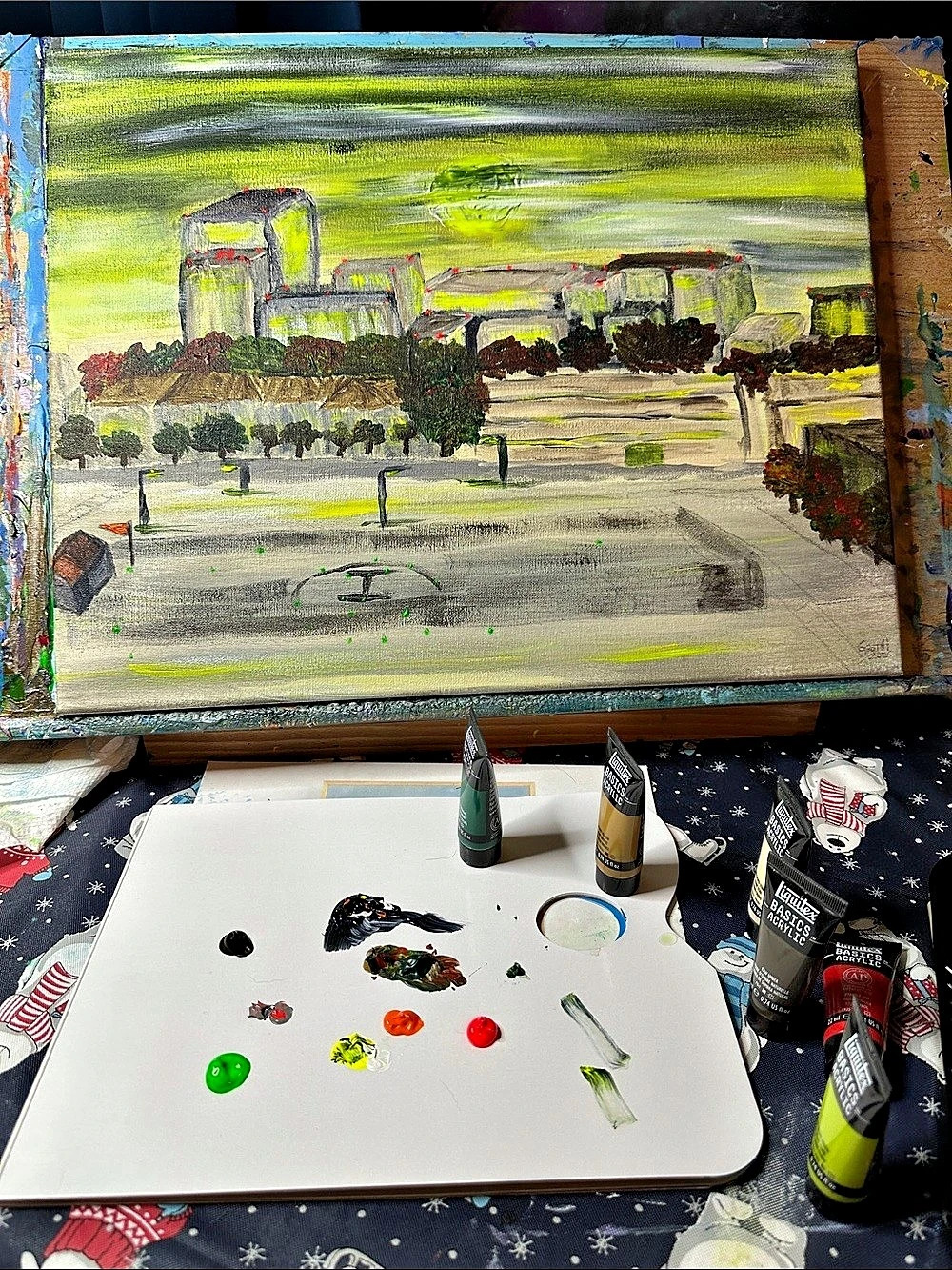 Original Landscape Painting in Green & Gray